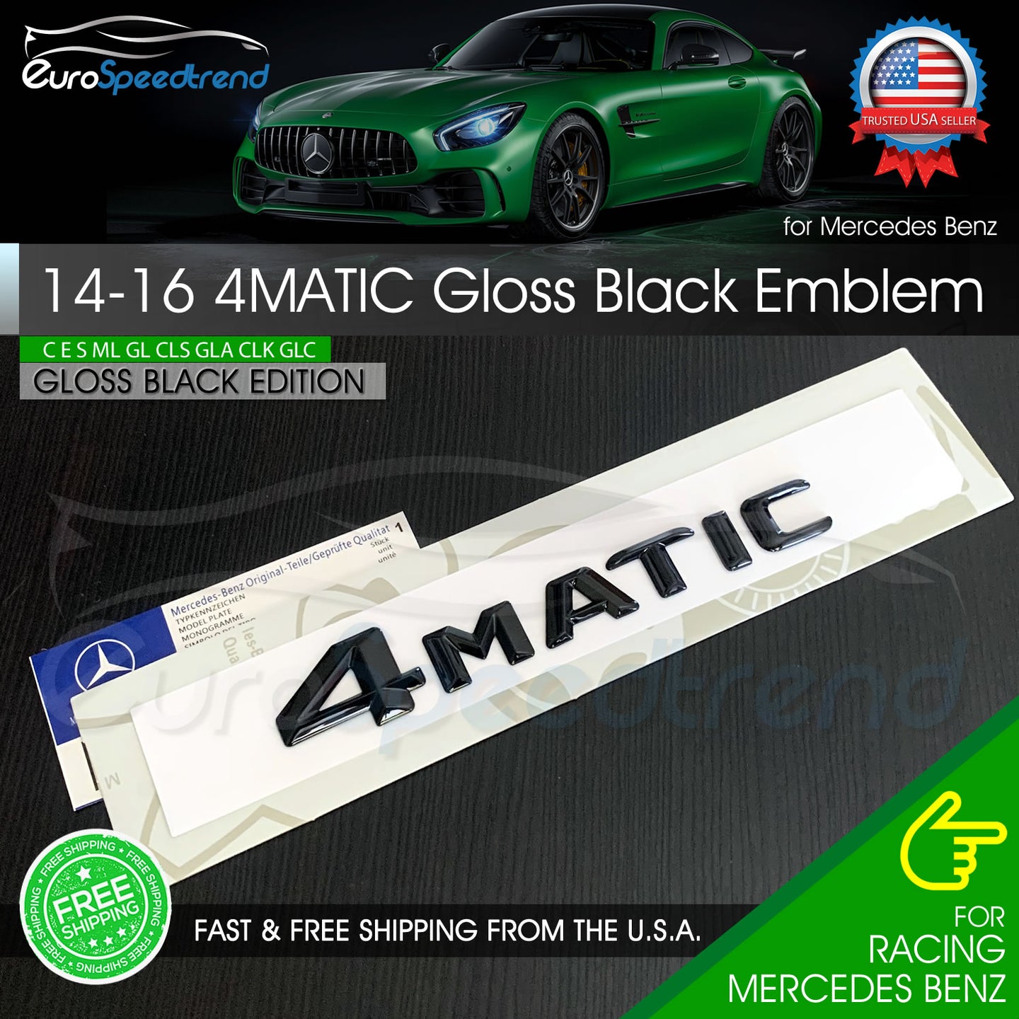 4Matic Trunk Emblem Gloss Black 3D Tailgate Lid OEM Logo Badge AMG New Style Mod