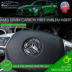 55mm Emblem Carbon Fiber Insert Mercedes Benz Steering Wheel Center Logo AMG