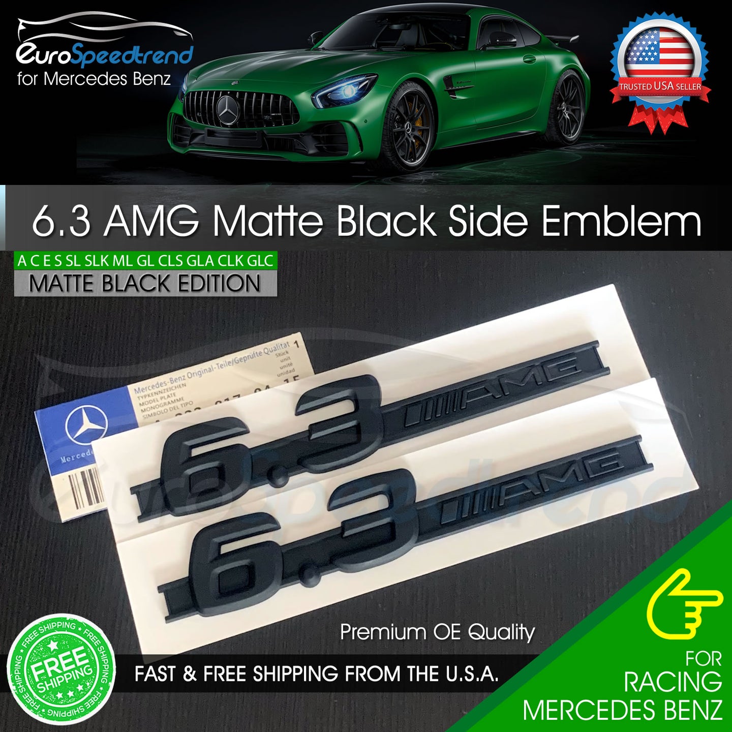 6.3 AMG Side Emblem Matte Black Fender Badge Mercedes OE W204 C63 W212 E63 S63