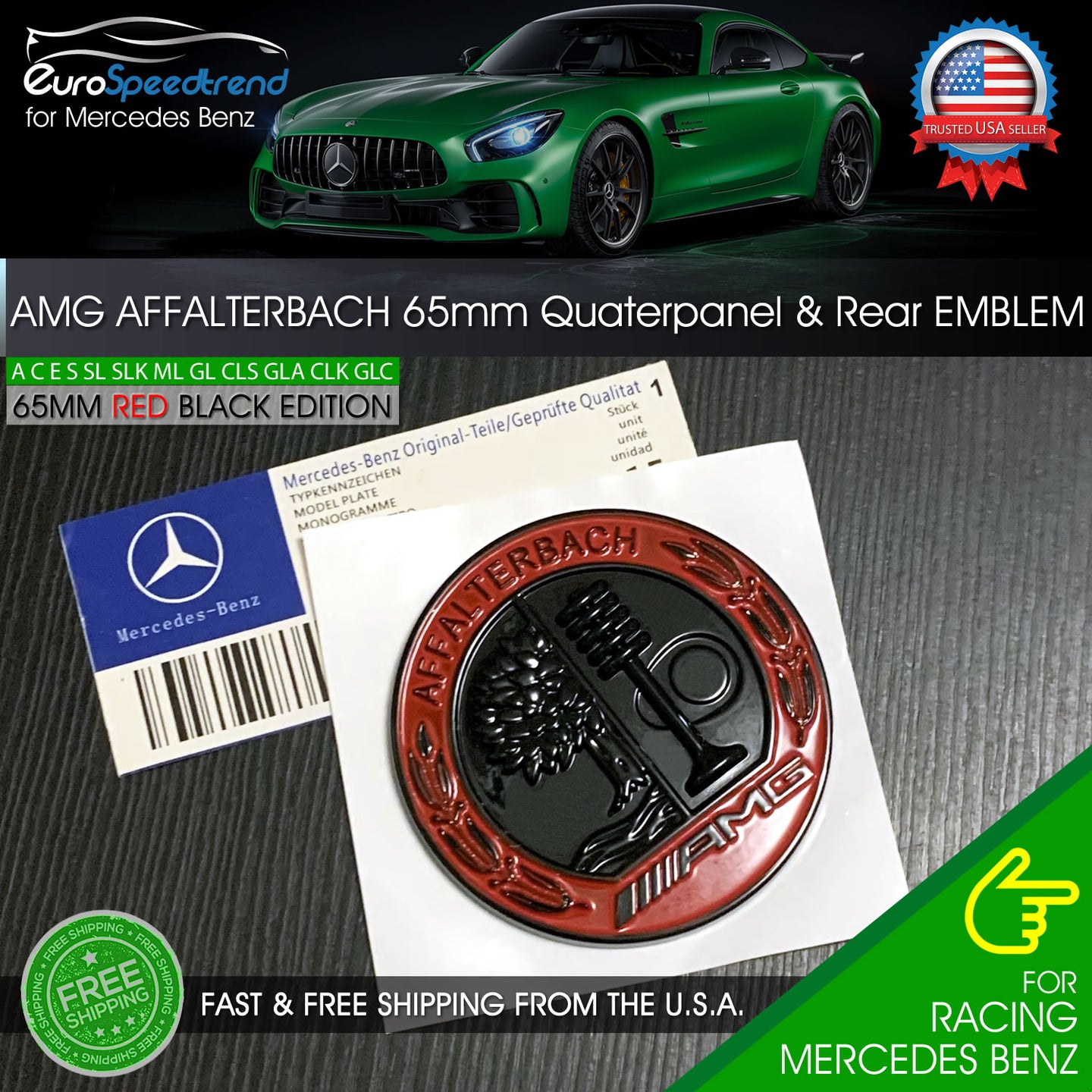 AMG Affalterbach Red Black Emblem 3D Quarterpanel Side Trunk Badge Benz S65 65mm