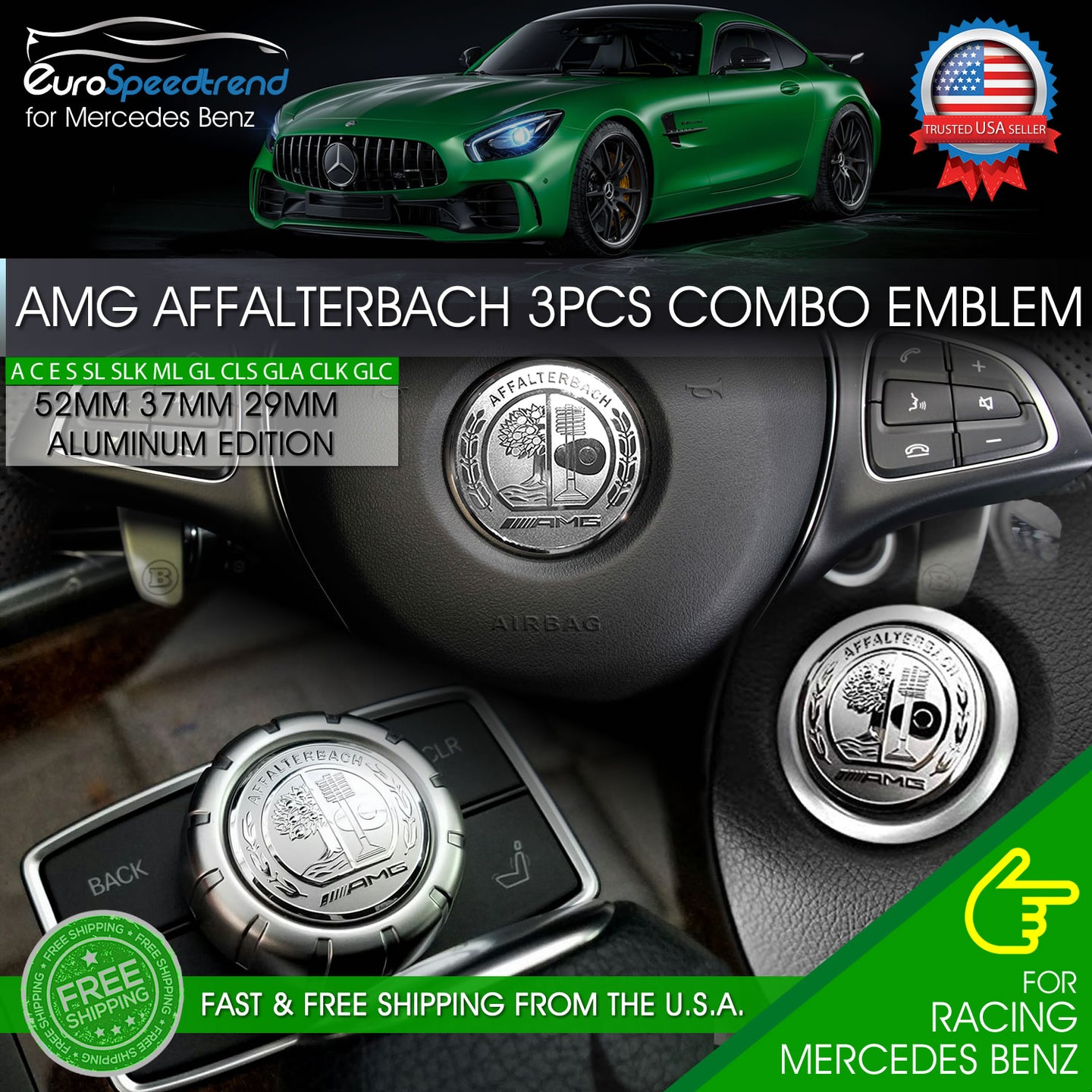 AMG Affalterbach Aluminum Emblem Interior 52mm 37mm 29mm 3PCS Set Badge Benz Mod