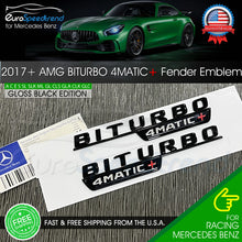 Load image into Gallery viewer, BiTurbo 4Matic+ Plus Gloss Black AMG Fender Emblem 2017+ C43 C63 E43 E63 Badge
