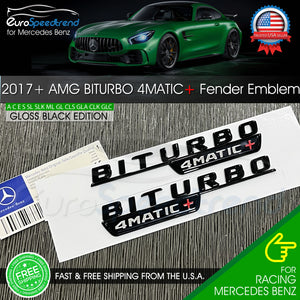 BiTurbo 4Matic+ Plus Gloss Black AMG Fender Emblem 2017+ C43 C63 E43 E63 Badge