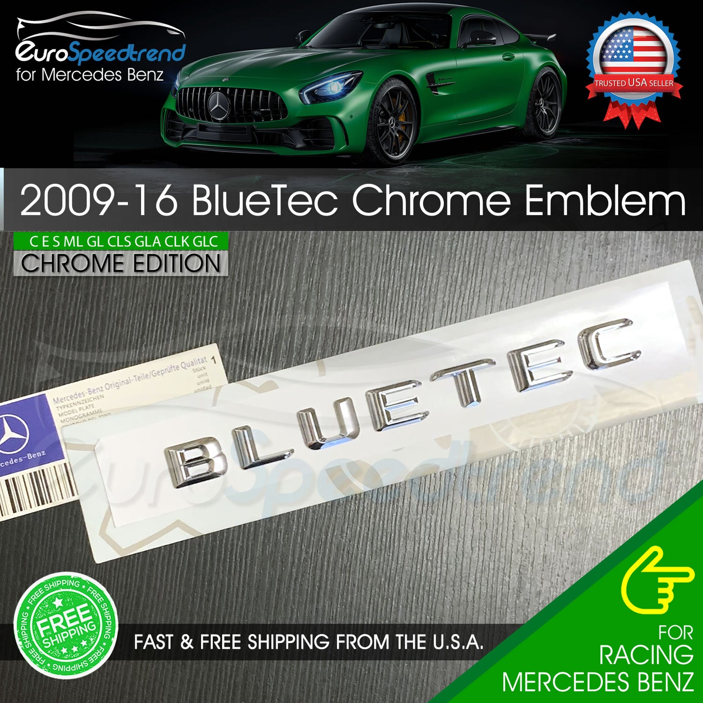 BLUETEC Letter Emblem CHROME Trunk Rear Lid Mercedes Benz 2009-16 OE AMG