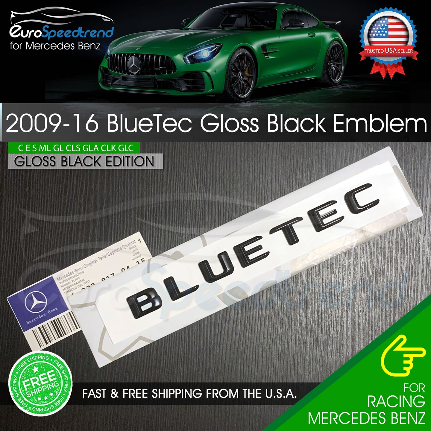 AMG BLUETEC Letter Emblem Gloss Black Trunk Rear Lid Mercedes Benz 2009-16 OE