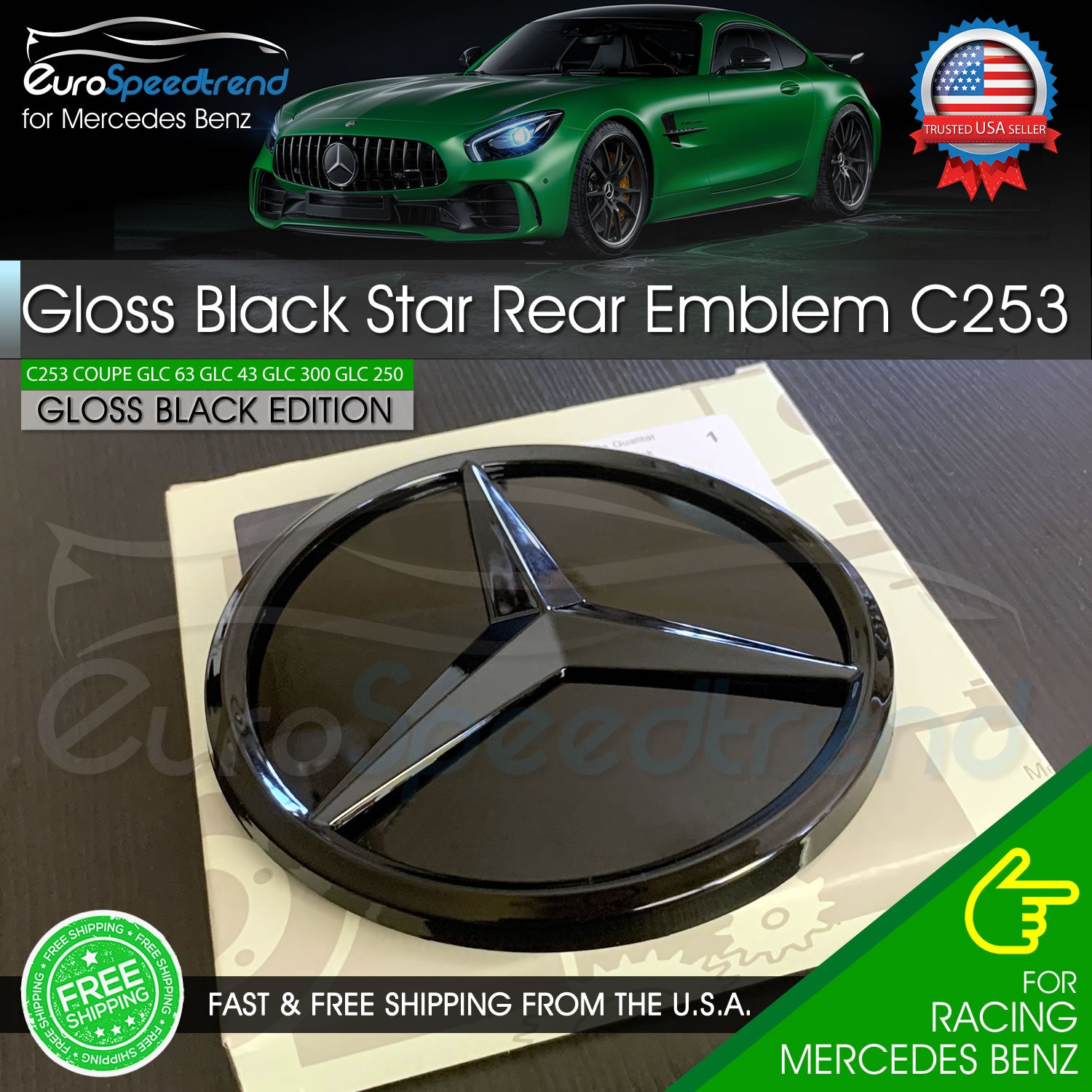 GLC Coupe C253 Gloss Black Star Trunk Emblem Mercedes GLC 45 Rear Logo