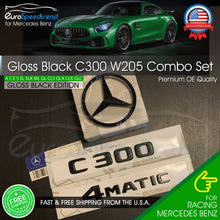 Load image into Gallery viewer, C300 Emblem 4MATIC Gloss Black W205 SEDAN Trunk Star Badge Set AMG Mercedes Benz
