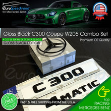 Load image into Gallery viewer, C300 Emblem 4MATIC Gloss Black W205 COUPE Trunk Star Badge Set AMG Mercedes Benz
