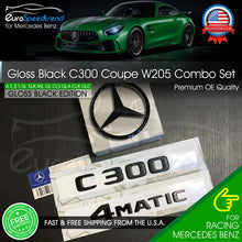 Load image into Gallery viewer, C300 Emblem 4MATIC Gloss Black W205 COUPE Trunk Star Badge Set AMG Mercedes Benz
