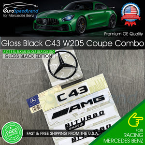 C43 AMG BITURBO 4MATIC Gloss Black Coupe Emblem Rear Star Badge Set Benz W205