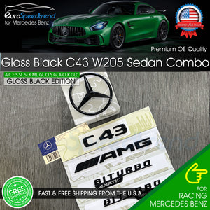 C43 AMG BITURBO 4MATIC Gloss Black Emblem Rear Star Badge Set Sedan Benz W205