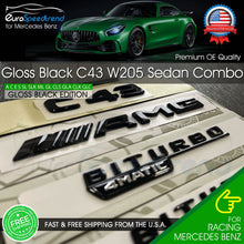Load image into Gallery viewer, C43 AMG BITURBO 4MATIC Gloss Black Emblem Rear Star Badge Set Sedan Benz W205
