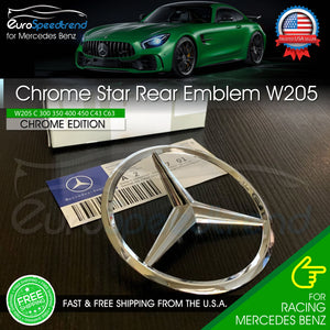 Mercedes W205 Chrome Star C Class Trunk Emblem for Rear Lid Logo Badge AMG C63