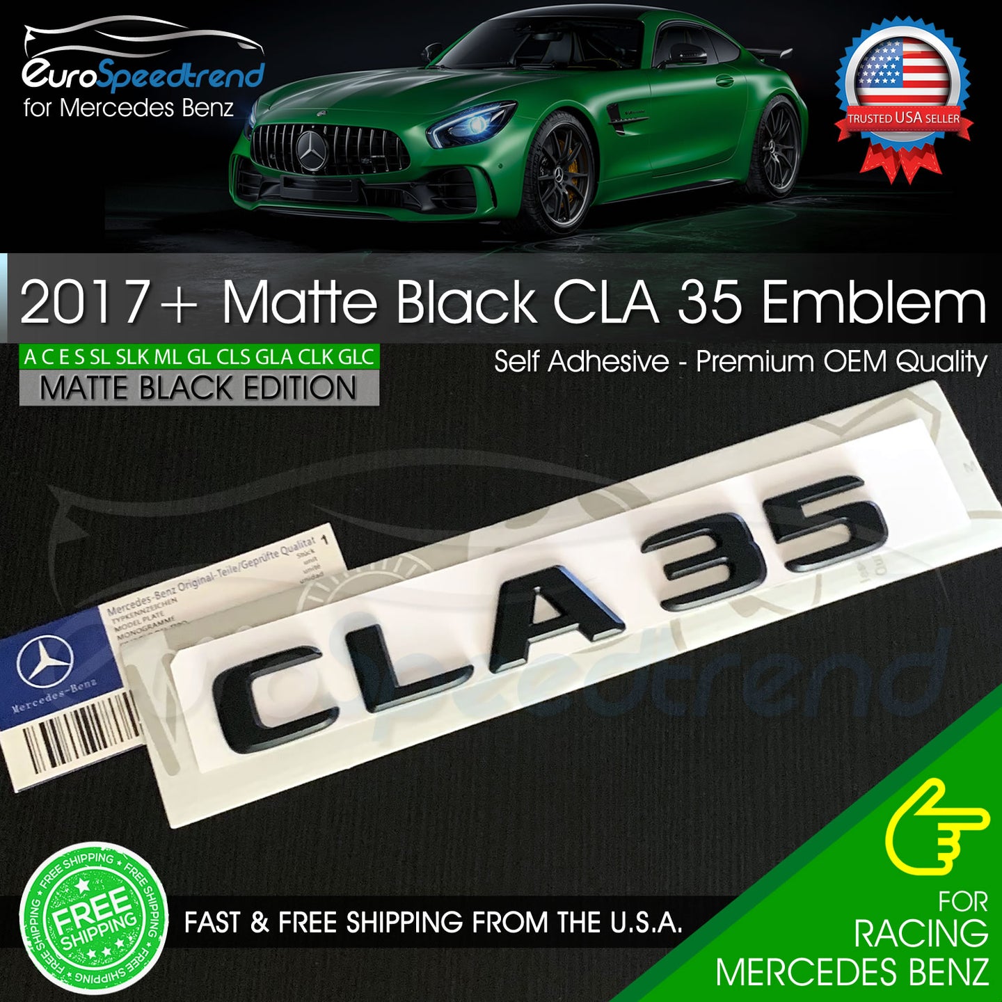 AMG CLA 35 Matte Black Emblem Trunk Rear Badge fit Mercedes Benz 2017+ OEM CLA