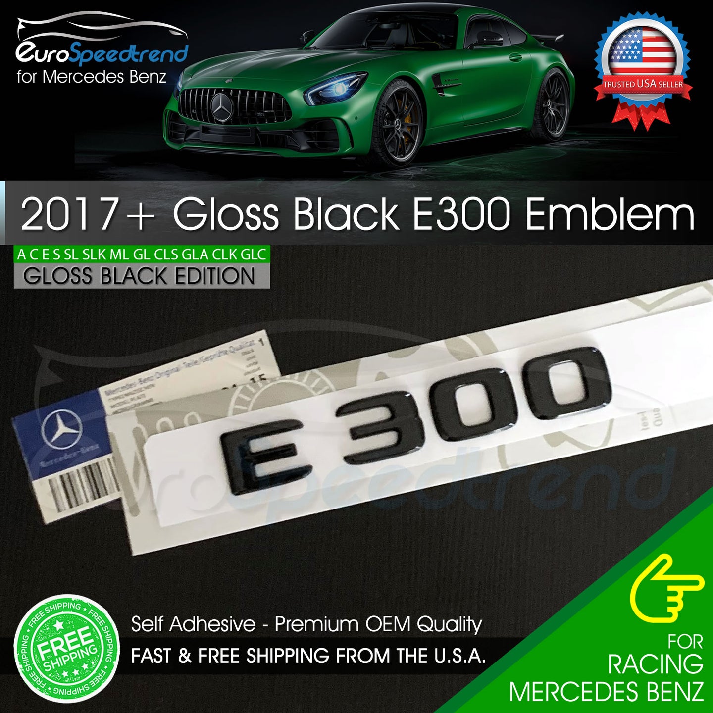 AMG E300 Letter Emblem Gloss Black Trunk Rear Mercedes Benz 2017+ OEM W213