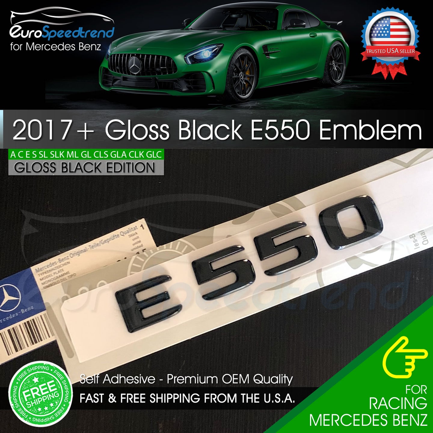 AMG E550 Letter Emblem Gloss Black Trunk Rear Mercedes Benz W212 2017+ OEM W213