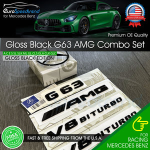 G63 AMG V8 BITURBO Gloss Black Emblem W463 W464 Rear Star Badge Combo Set Benz