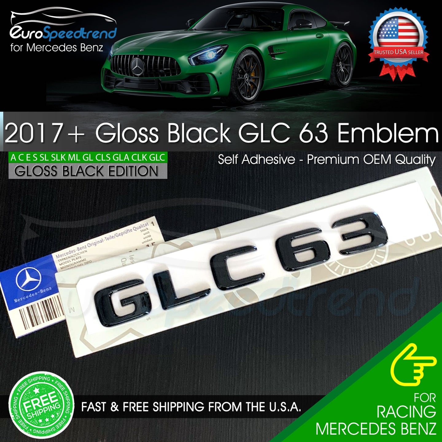 GLC 63 Emblem AMG Gloss Black Trunk Rear Badge fit Mercedes Benz 2017+ OEM GLC
