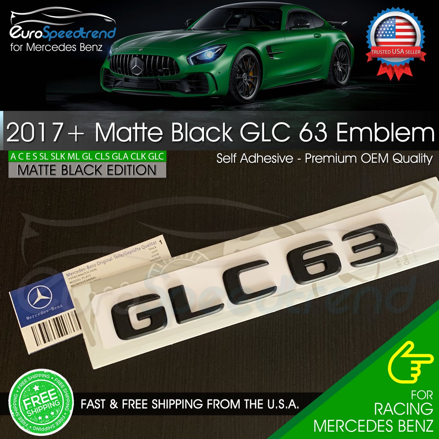 AMG GLC 63 Matte Black Emblem Trunk Rear Badge fit Mercedes Benz 2017+ OEM GLC
