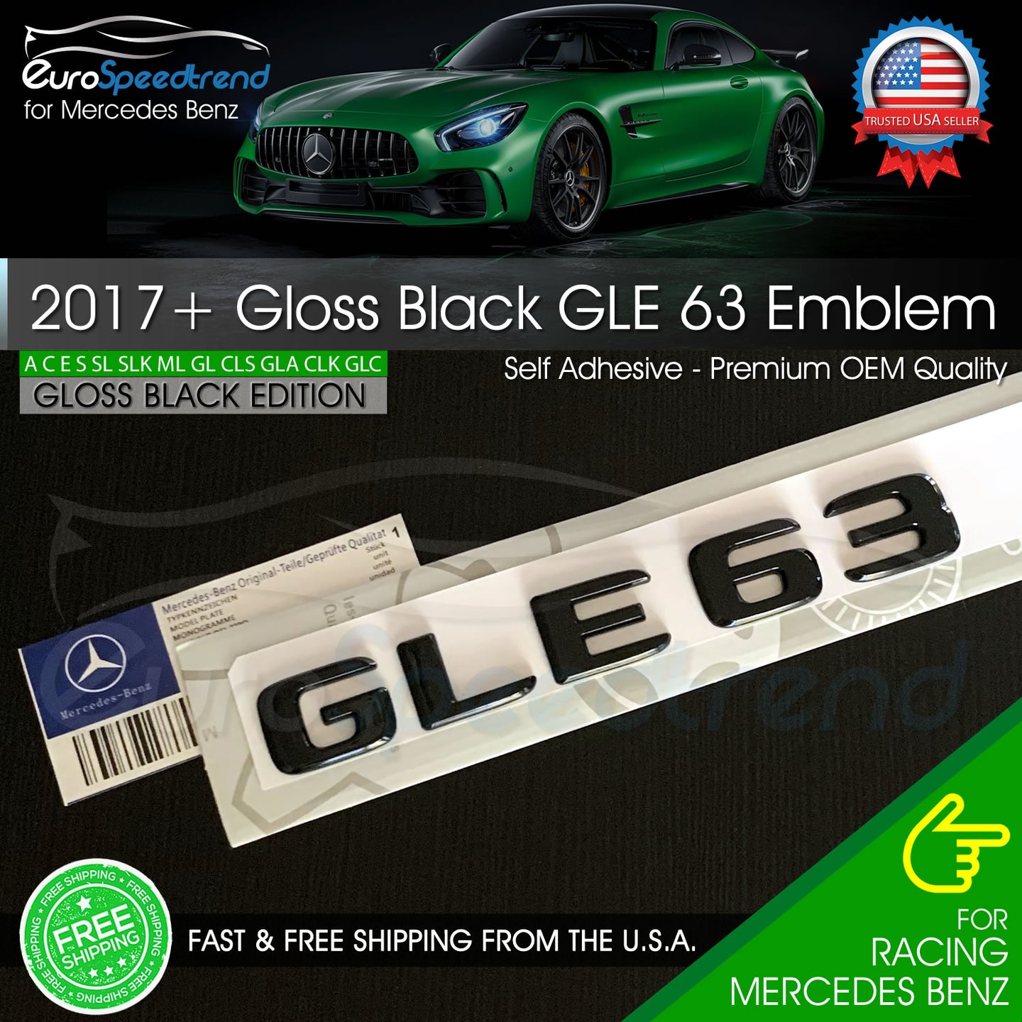 GLE 63 Emblem AMG Gloss Black Trunk Rear Badge fit Mercedes Benz 2020+ OEM GLE