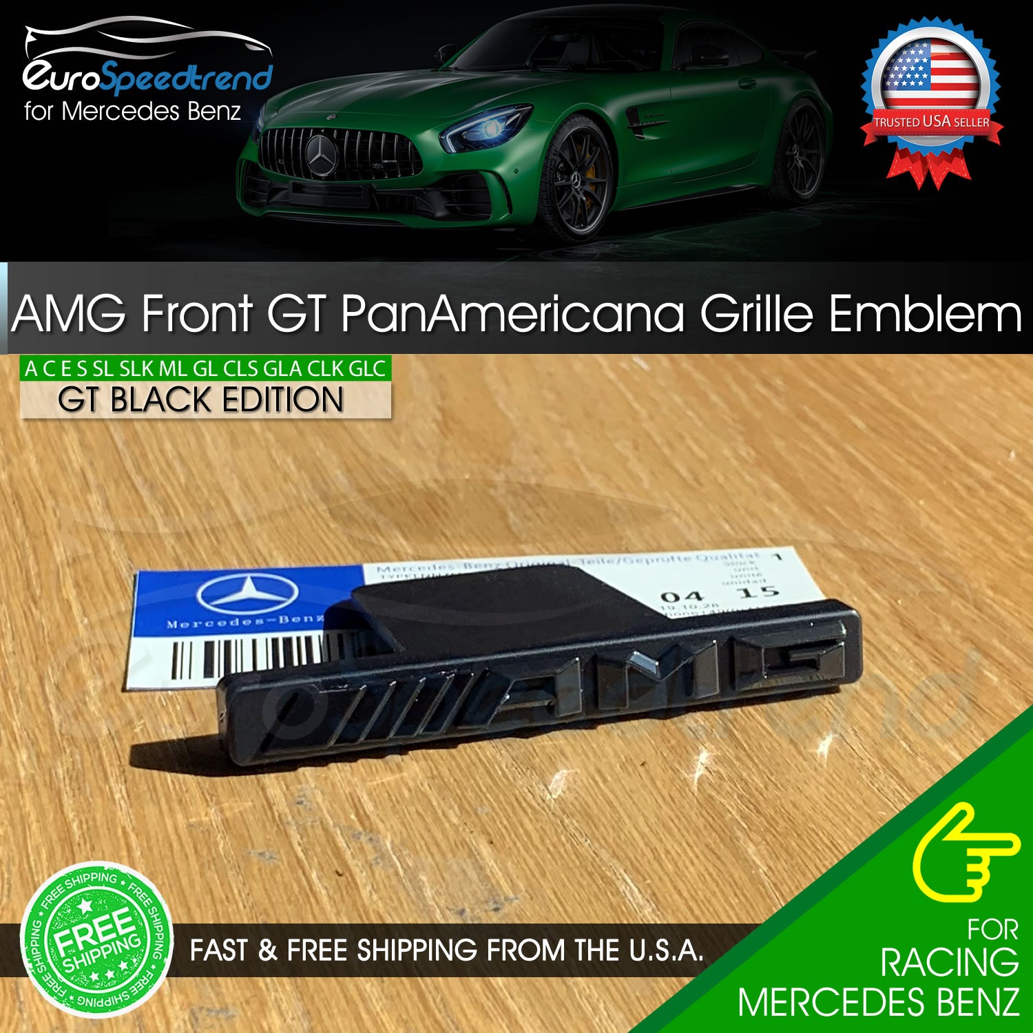 AMG Emblem GT PanAmericana Front Grille Black Badge Mercedes Benz C43