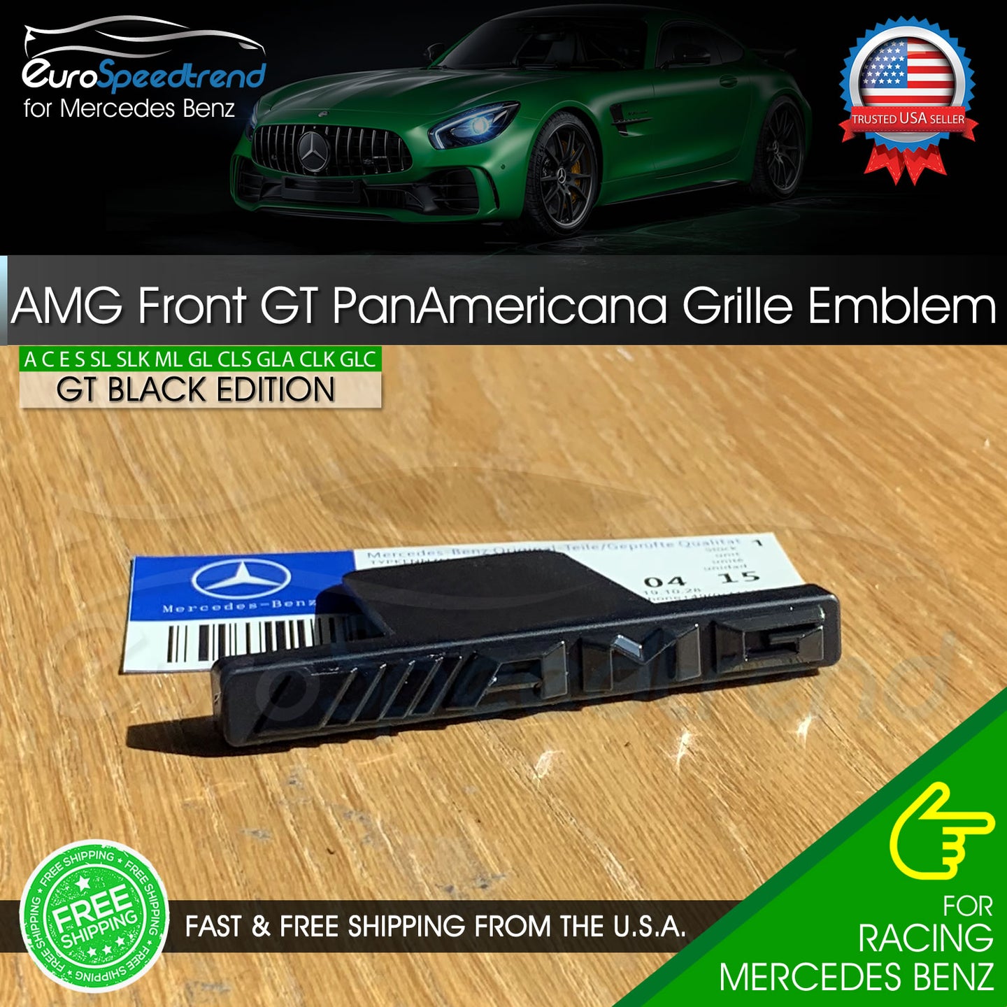 AMG Emblem GT PanAmericana Front Grille Black Badge Mercedes Benz C43 E43 GL63