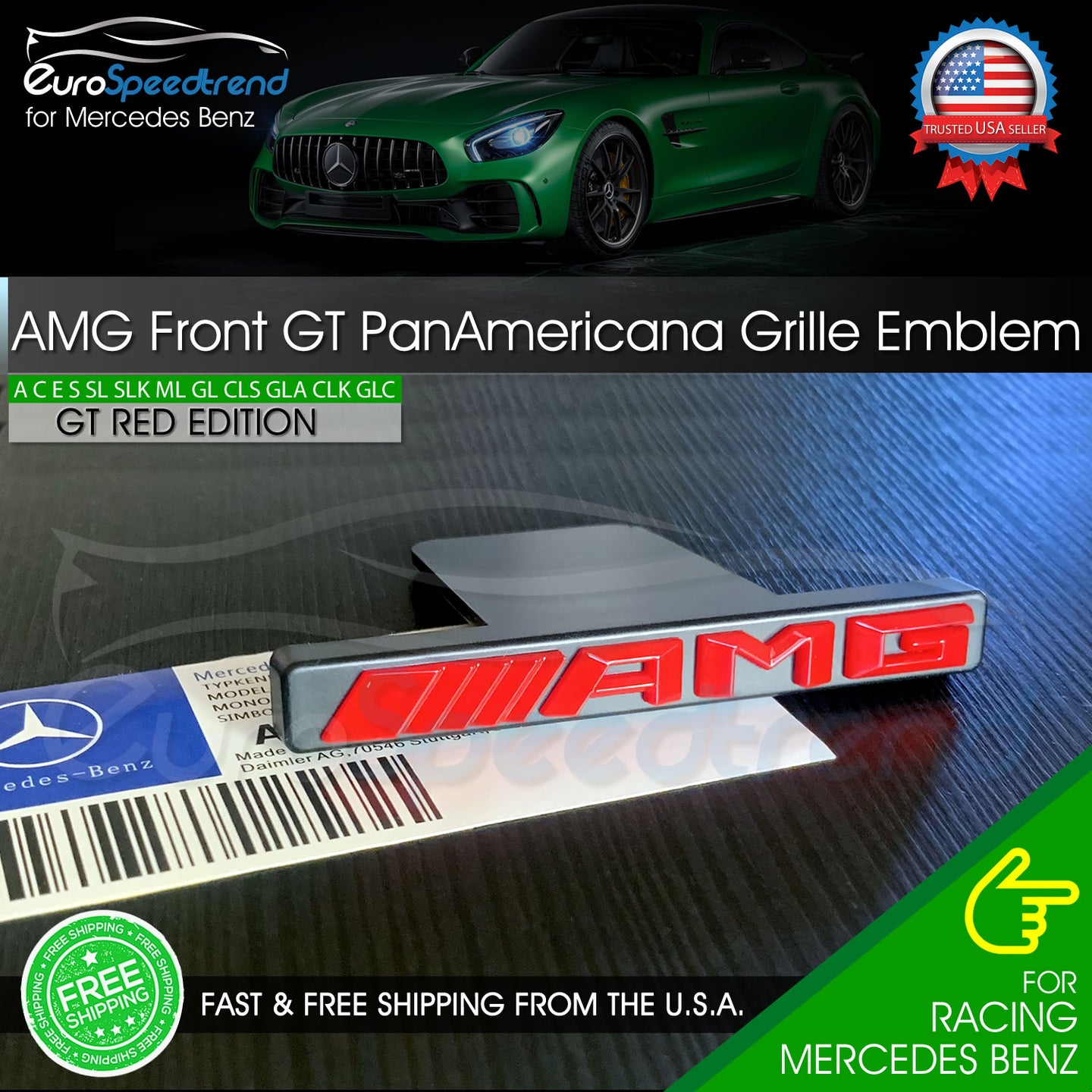 AMG Emblem GT PanAmericana Front Grille Red Badge Mercedes Benz C43 E43 GL63