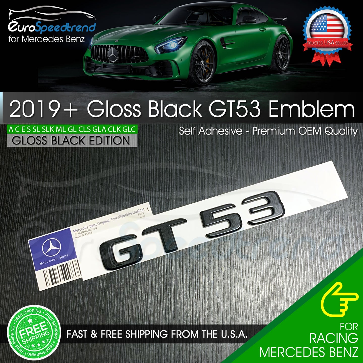 AMG GT53 Emblem Gloss Black 3D Trunk Rear Badge fit Mercedes Benz GT 53 OE Spec