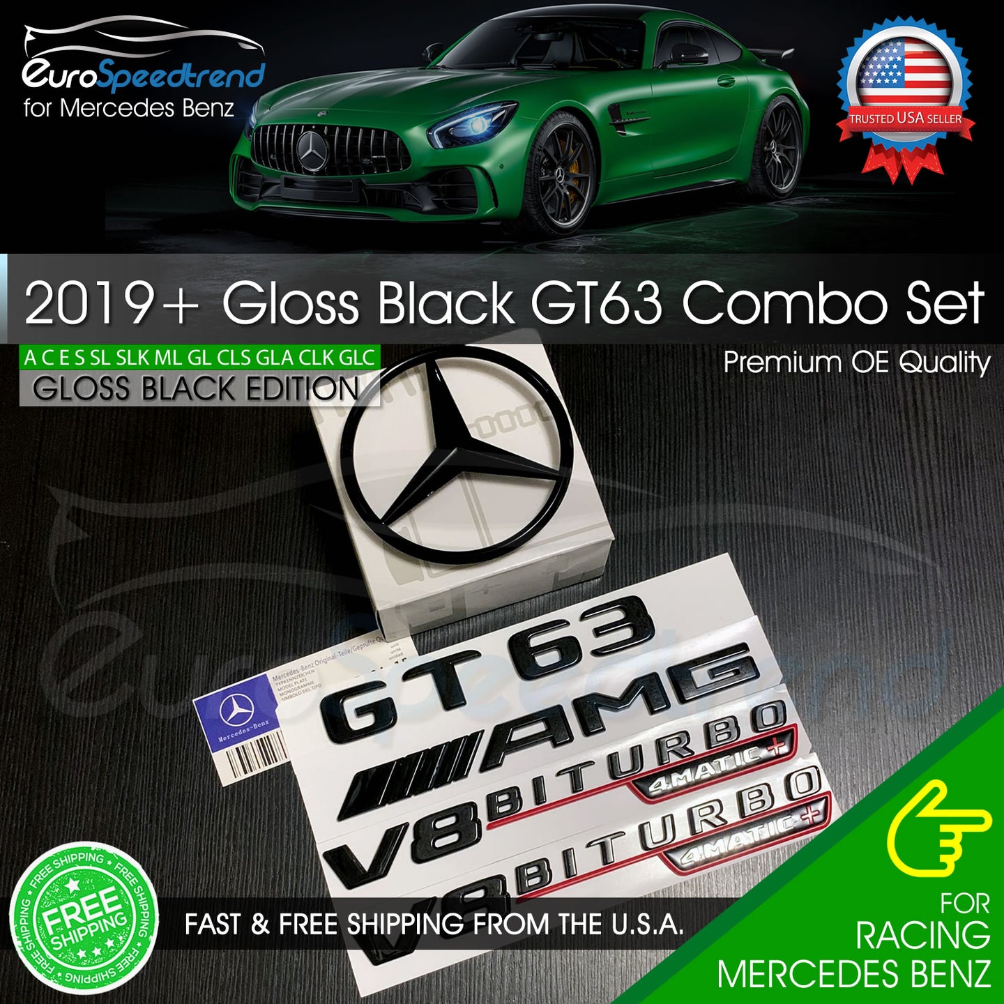 AMG GT63 Star Emblem V8 BiTurbo 4Matic+ Combo Set Badge Mercedes Benz X290 OE