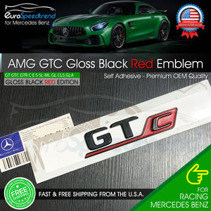 AMG GTC GT C Emblem Gloss Black Red 3D Trunk Lid Rear Badge for Mercedes Benz OE