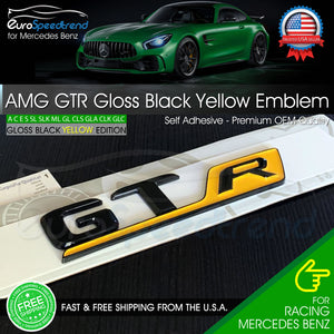 AMG GTR GT R Emblem Gloss Black Yellow 3D Trunk Rear Badge for Mercedes Benz OE