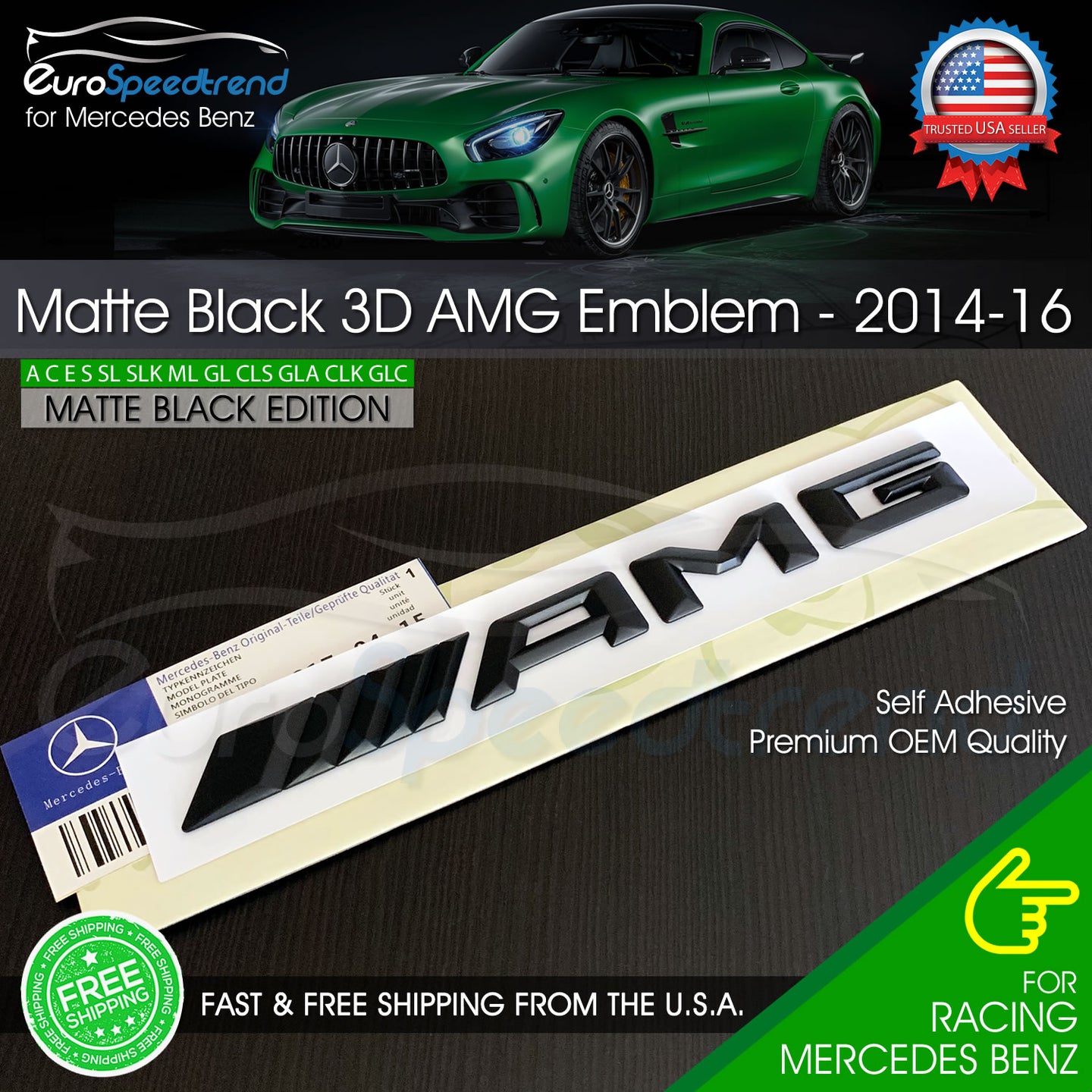 AMG Matte Black Rear Emblem Trunk Badge 3D for Mercedes-Benz C E S SL 2014-2016