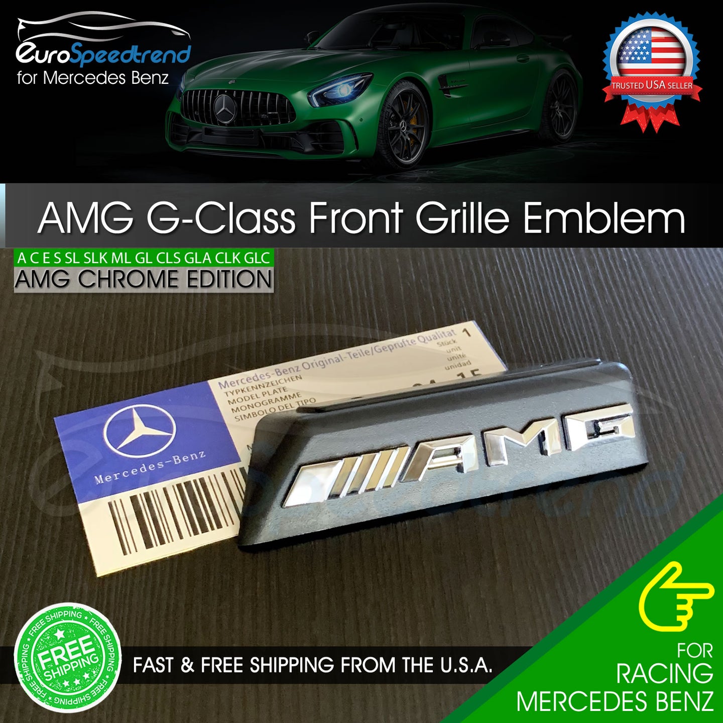 G63 G65 AMG Front Grille Emblem Mercedes Benz Radiator Chrome Badge G GLE GLS OE