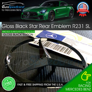AMG R231 Gloss Black Star Trunk Emblem SL Rear Lid Logo Badge Mercedes Benz OE