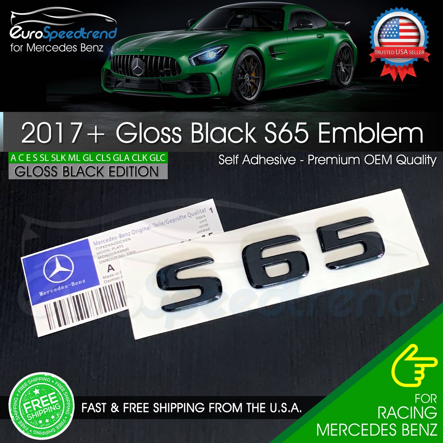 AMG S 65 Letter Emblem Gloss Black Trunk Rear Badge S65 Mercedes Benz 2017+ OE