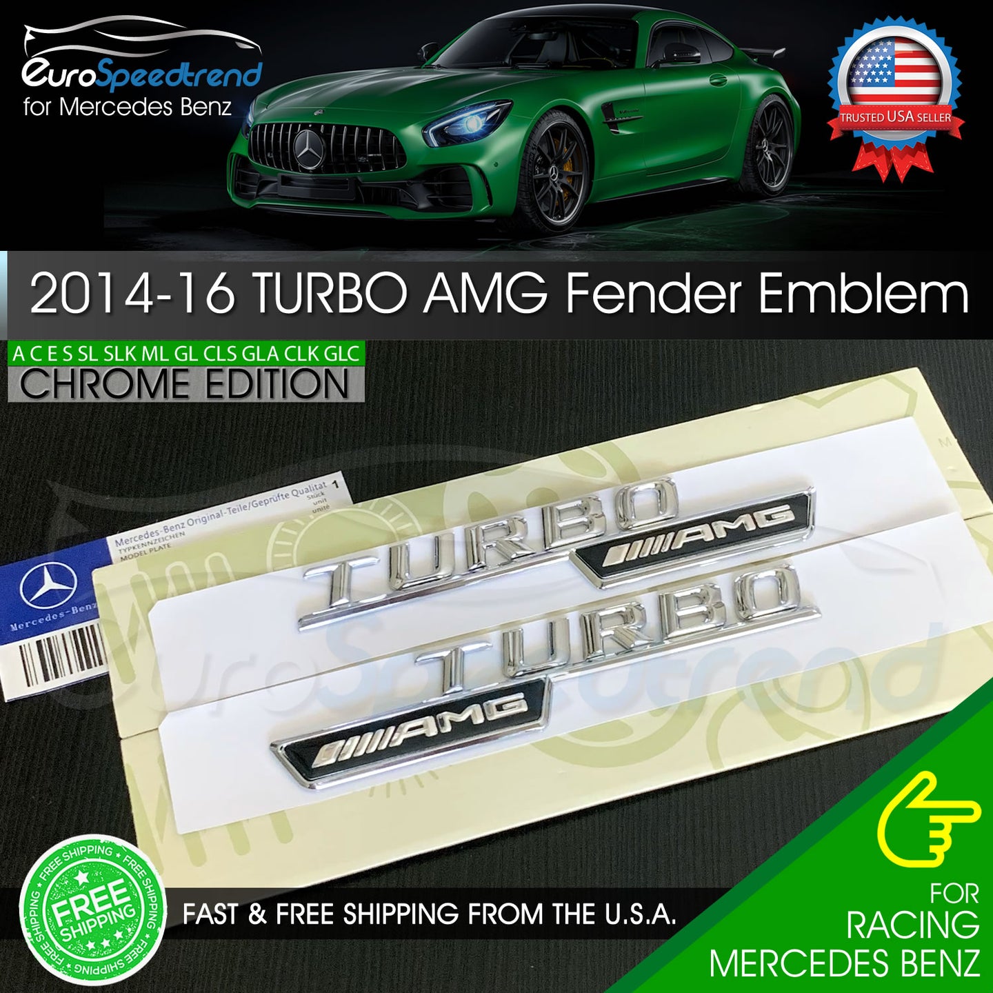 Turbo AMG Emblem 2014-16 Mercedes Benz AMG Side Fender Chrome 3D Badge CLA45 OE