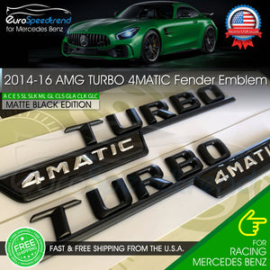 TURBO 4MATIC Emblem Matte Black AMG 2014-16 Mercedes Benz Side Fender 3D Badge