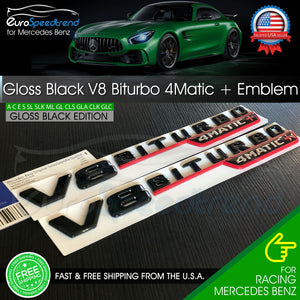 V8 BiTurbo 4Matic + Plus Gloss Black Red Emblem Fender Badge Mercedes GLC63 AMG