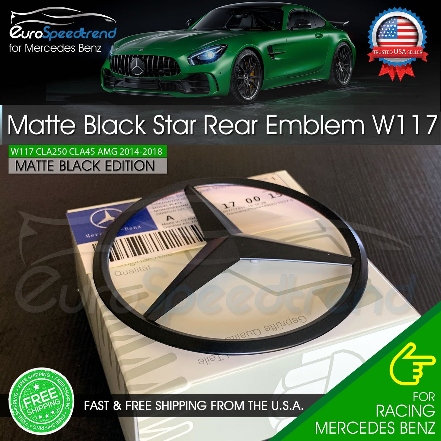 CLA W117 Matte Black Star Trunk Emblem Mercedes AMG CLA 45 250 Rear Logo Badge