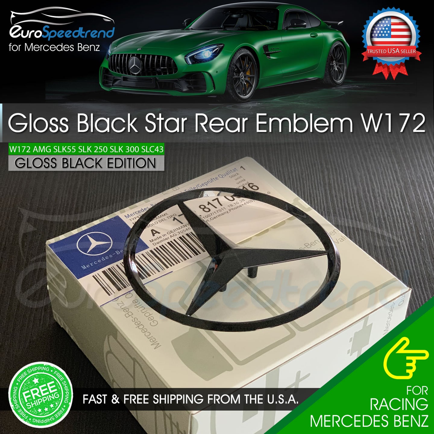 W172 SLK Gloss Black Star Trunk Emblem Mercedes AMG SLK 55 SLC Rear Logo Badge