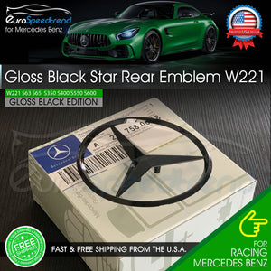 S65 W221 Gloss Black Star Trunk Emblem Mercedes AMG S63 S350 Rear Logo Badge