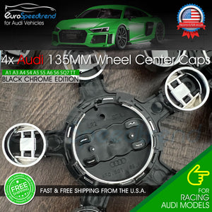 Audi 135mm Black Chrome Wheel Rim Spyder Center Hub Caps 4PC Set 4F0601165N OE