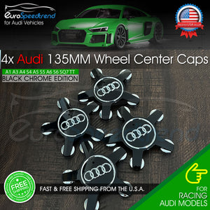 Audi 135mm Black Chrome Wheel Rim Spyder Center Hub Caps 4PC Set 4F0601165N OE