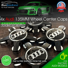 Load image into Gallery viewer, Audi 135mm Black Chrome Wheel Rim Spyder Center Hub Caps 4PC Set 4F0601165N OE
