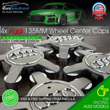 Load image into Gallery viewer, Audi Grey Chrome 135mm Wheel Spyder Center Hub Caps Rim 4PC Set 4F0601165N OE
