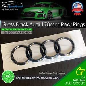 AUDI Rear Rings 178mm 7" Gloss Black Trunk Lid Emblem Badge Logo A4 R8 A7 TT