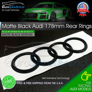 AUDI Rear Rings 178mm 7" Matte Black Trunk Lid Emblem Badge Logo A4 R8 A7 TT