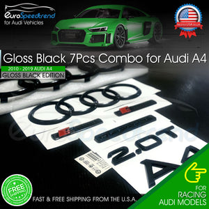 Audi A4 Front Rear Rings Emblem Gloss Black SLine Quattro 2.0T Set 7PC 2008-2019