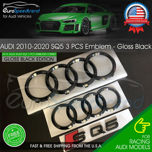 Audi SQ5 Rings Emblem Gloss Black Front Rear Trunk Badge OEM 3PC Set 2010-2020