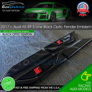 Audi Black Optic S-Line Side Fender Emblem 3D Badges A5 B9 OE 4PC Gloss Black